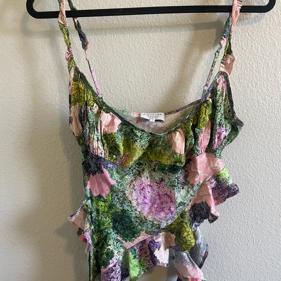 Collina Strada Wisteria Ruffle Silk Top in Cabbage Patch Size Medium - Picture 3 of 10